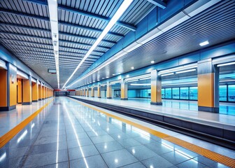 Fototapeta premium Modern subway station, open airy design, emphasizing natural light and clean lines.