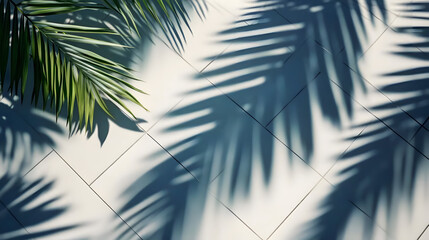 Obraz premium Shadow of Palm Leaves on Tiled Floor, Tropical Poolside Vibes