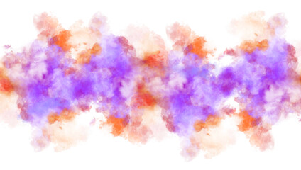 Festive Watercolor paint stains on transparent background. Colorful smoke and fogg overlay cutout. Png image