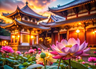 Fototapeta premium Sacred Bloom, Temple Flowers, Floral Serenity