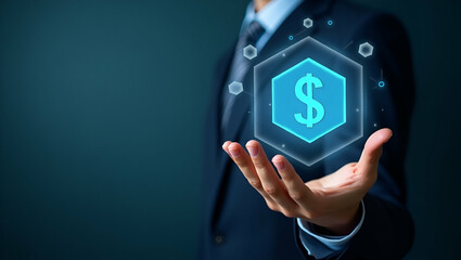 Hand holding holographic profit analysis icon illustrating profit analysis in financial management within empty space background concept as A hand presents a holographic profit analysis icon represent