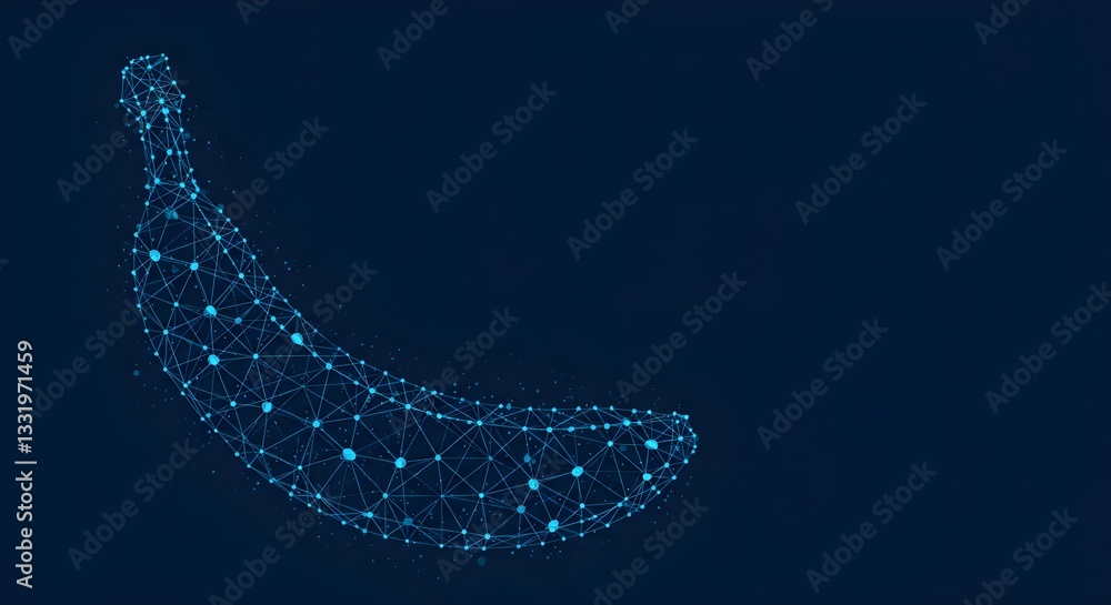 Aufkleber a digital representation of a banana created with interconnected nodes and lines against a dark back