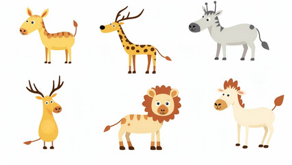 Obraz premium Colorful Flat Set of Cartoon Animals: Playful Watercolor Illustrations