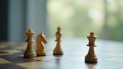 Strategic Leadership in Action: A Business Leader Moves Key Chess Piece on a Black and White Board, Reflecting Vision and Goal Alignment in a Dynamic Workplace - Stock Photo Concept