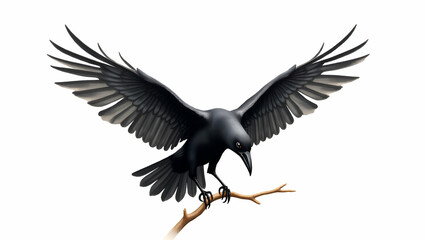 Naklejka premium Spooky Halloween Raven Clipart: Watercolor Black Bird on Branch