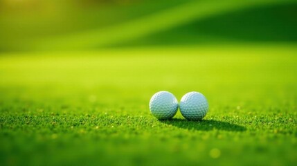 Two Golf Balls Resting on Lush Green Grass Under a Sunny Sky