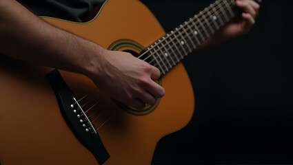 Fototapeta premium Flat Vector Illustration of Man's Hand Playing Guitar: Musical Craftsmanship