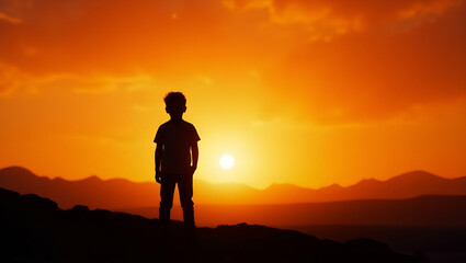 Emotional Silhouette: Boy Against Sunset in Artistic Photography