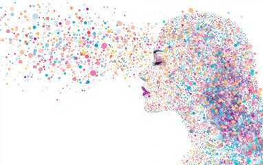 Abstract human silhouette in a colorful network dots, expressing creativity.