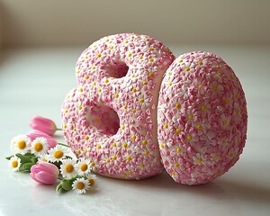 Floral 80th birthday cake, studio shot