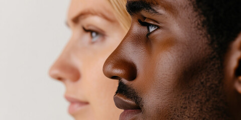Obraz premium Close-up Profile View of a Woman and Man's Faces