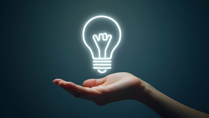 Hand Presenting Holographic Growth Mindset Symbol: A Minimalist Concept for Motivation and Development