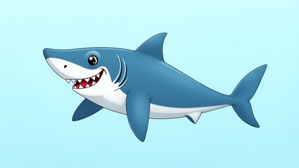 Obraz premium Cartoon shark illustration featuring a friendly and playful shark ideal for educational materials children content and marine themed designs. concept as Cartoon shark illustration with friendly playfu