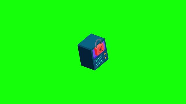 server Threats isometric cyber security icon green screen video