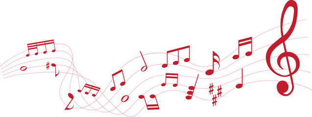 red colored vector illustration of sheet music - musical notes melody   © agrus
