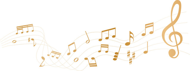 Gold colored vector illustration of sheet music - musical notes melody	
