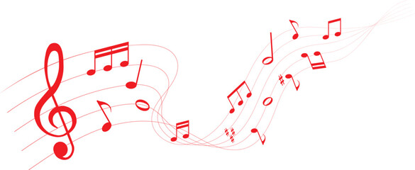 red colored vector illustration of sheet music - musical notes melody	
