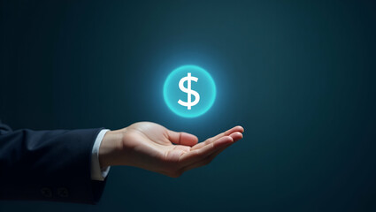 Flat Hand Showcasing Holographic Investment Management Services: A Minimalist Vector Illustration for Smart Business Solutions in a Modern Space