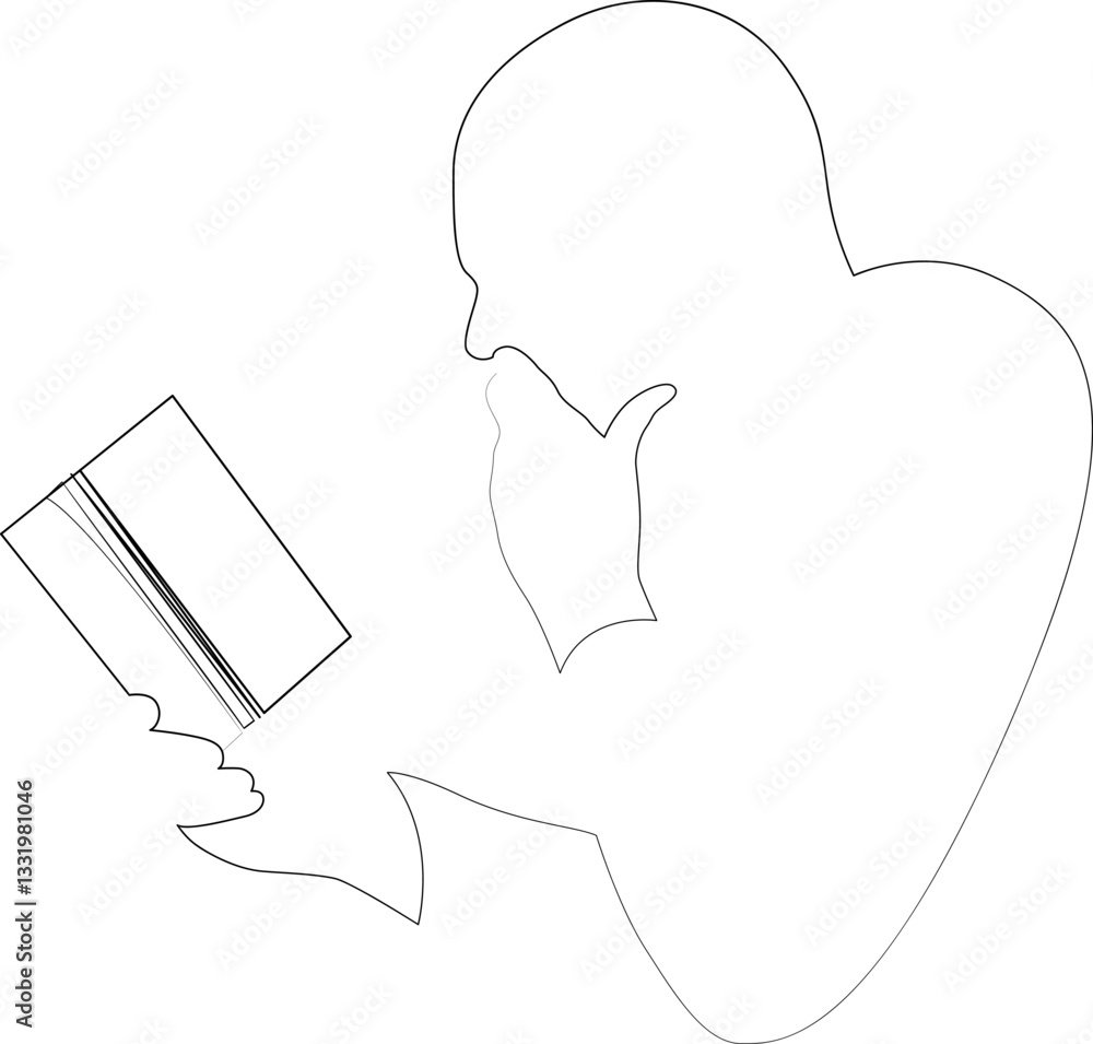 Poster continuous one line drawing of a man reading a book concentrated. hand drawn minimalist style vector