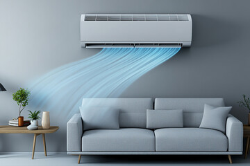 Refreshing Scandinavian living room with modern air conditioning and cozy seating area