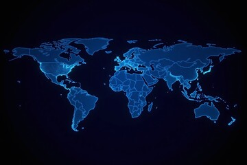 blue world map on a black background