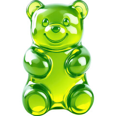 Green Gummy Bear Candy Isolated on White Background"