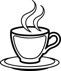 Artistic line drawing of a coffee mug with steam, suitable for coffee shop branding, food blogs, or DIY craft projects