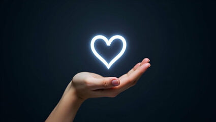 Hand holding holographic respect symbol representing empathy compassion respect in empty space background concept as A hand holds holographic respect symbol illustrating empathy compassion respect aga
