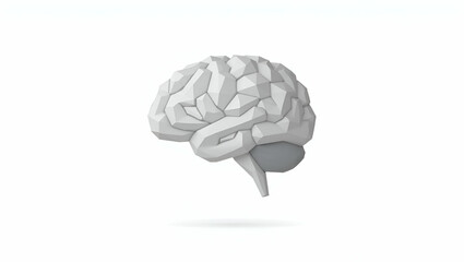 Flat Low Poly Brain Illustration: A Vector Polygonal Design Symbolizing Artificial Intelligence and Wisdom with Abstract Mesh Lines on a Clean White Background