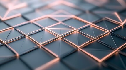 Abstract geometric pattern with glowing lines, creating a futuristic, metallic grid of squares and triangles.
