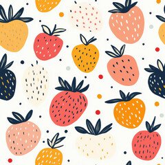 Summer seamless pattern Playful strawberry pattern in pastel tones with dotted accents for textile and tile decoration