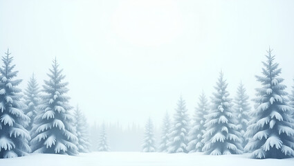 Fototapeta premium Quiet Winter Snow Pattern with Frosted Pine Trees and Soft Snowflakes - Perfect for a Peaceful Winter Scene in Photo Stock with Empty Space for Design