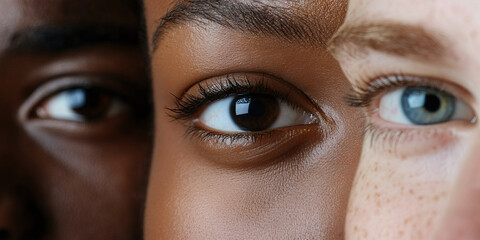 Close-up of Eyes and Facial Skin Showing Diverse Skin Tones