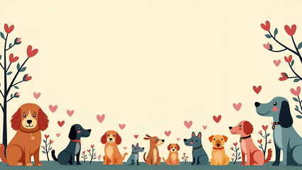 Fototapeta premium Adorable Family and Pets Border with Animals and Hearts for Photos