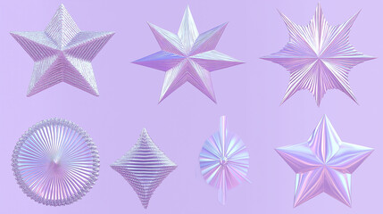 Assorted paper stars on soft purple background