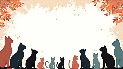 Artistic International Cat Day Frame: Cat Silhouettes & Abstract Patterns for Text Space