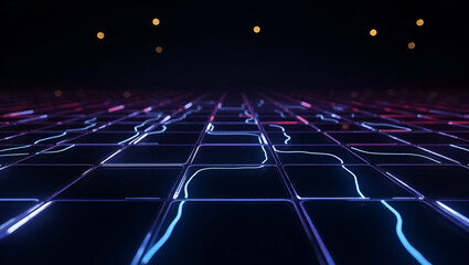 Futuristic Seamless Tile Design: Radiating Digital Aesthetic in Neon Abstract Grid - Modern Vector Art for Innovative Tech Visual Harmony in Photo Stock