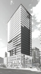 Fototapeta premium Modern skyscraper architecture, city skyline background, urban development rendering, real estate marketing