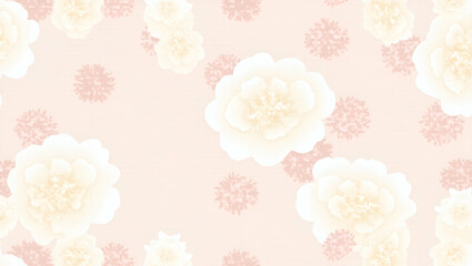 Flat Soft pastel spring seamless pattern with hydrangeas and peonies for elegant home gardens concept as Elegant hydrangeas and peonies arranged in soft pastel seamless patterns for sophisticated gard