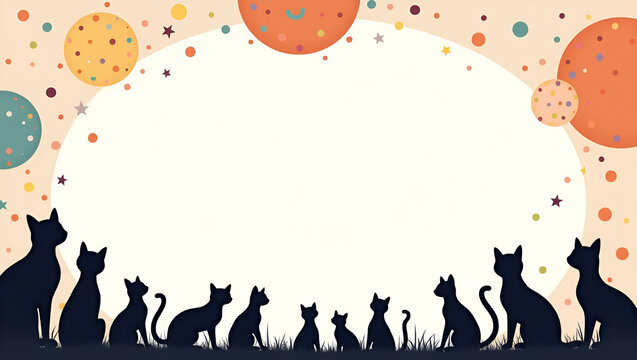 Artistic International Cat Day border frame with cat silhouettes and abstract patterns providing space for text concept as Artistic cat day frame featuring cat silhouettes and abstract patterns for te - Powered by Adobe