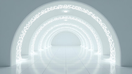Obraz premium Futuristic Tile Design: Merging Parametric Arcs with Neon Edges for Architectural Clarity