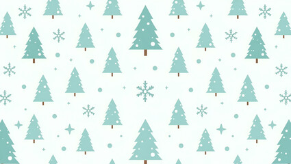Obraz premium Traditional Winter Pattern: Evergreen Trees, Snowflakes & Frosty Textures for Classic Seasonal Decor