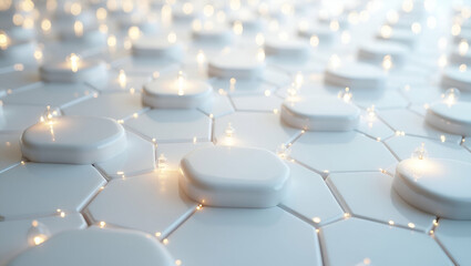 Fototapeta premium Futuristic AI-Infused Virtual Nodes: Seamless Tile Layouts with Soft Glow for Digital Branding