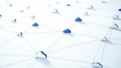 Digital network seamless pattern integrating dynamic cloud nodes and interactive data streams in a modular grid framework isolated white balance futuristic tech vibe concept as Dynamic cloud nodes and