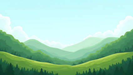 Fototapeta premium Stunning Green Mountains and Clear Sky Border Frame with Copy Space for World Environment Day - Nature Conservation Concept in Photo Stock with Empty Space on the Left Side
