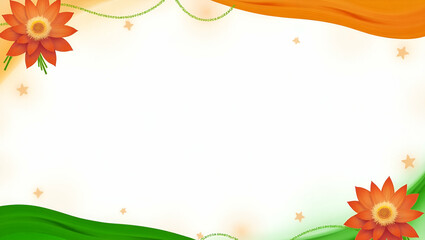 Obraz premium Vibrant Tricolor Lotus Flowers & Ashoka Chakra Frame for Patriotic Independence Day Messages