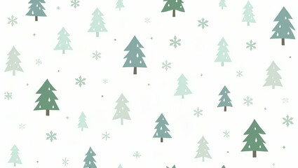 Obraz premium Flat Winter seamless pattern with evergreen trees snowflakes and frosty textures for a traditional winter look concept as Traditional winter pattern with evergreen trees snowflakes and frosty textures