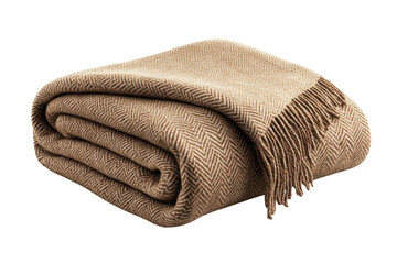 A Luxurious Herringbone Throw Blanket, Inviting Warmth And Comfort On A Cozy Evening, Featuring A Soft, Neutral Taupe Color And A Fringed Edge Isolated on Transparent Background