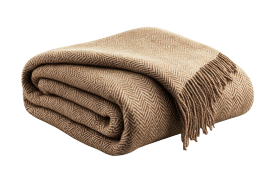 A Luxurious Herringbone Throw Blanket, Inviting Warmth And Comfort On A Cozy Evening, Featuring A Soft, Neutral Taupe Color And A Fringed Edge Isolated on Transparent Background