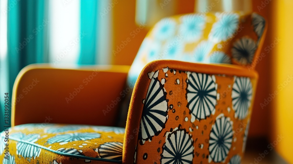 Poster an upholstered chair with a unique pattern fills the frame